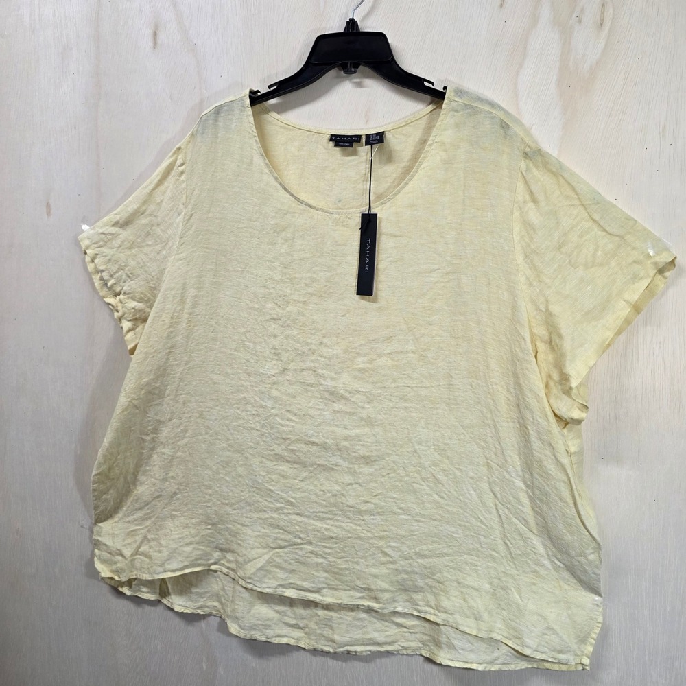 Tahari Womens 3X Yellow 100% Linen Short Sleeve Scoop Neck Relaxed Top NWT - Picture 16 of 16